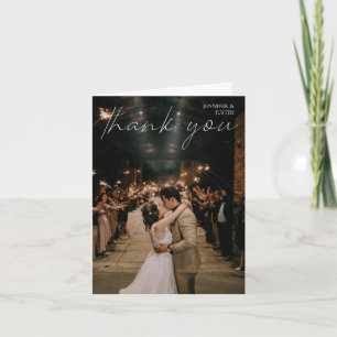 写真シ結婚ックな手書きモダンタイポグラフィ サンキューカード