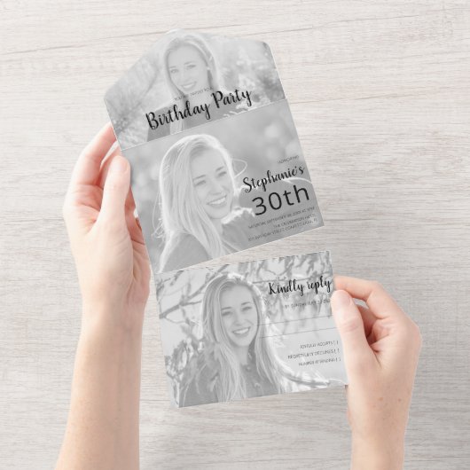 写真スタイリッシュすべて1つの誕生日 オールインワン招待状 (貼ってはがせる)