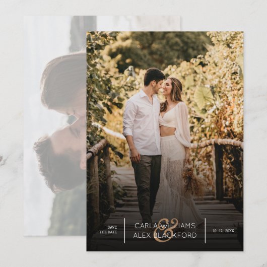 写真スタイリッシュのモダン結婚式の日付の保存 セーブザデート (正面/裏面)