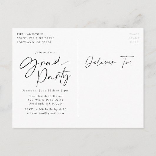 写真スタイリッシュの卒業記念パーティー インビテーションポストカード (裏面)