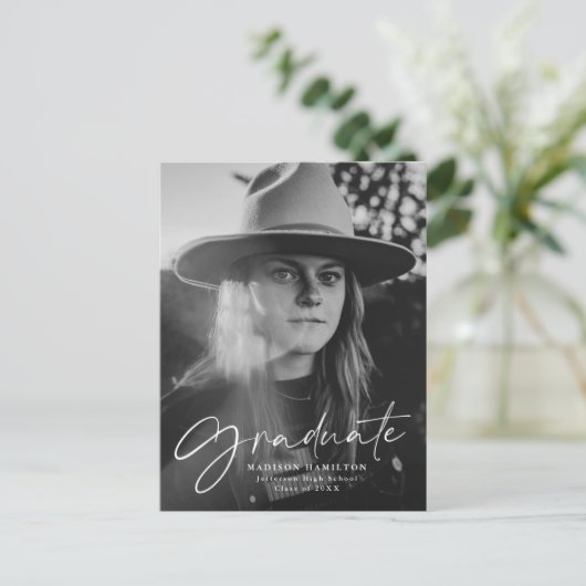 写真スタイリッシュの卒業記念パーティー インビテーションポストカード (スタンド正面)