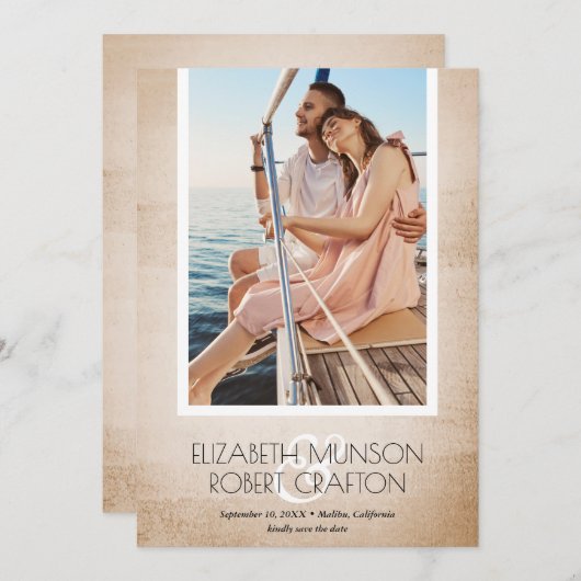 写真スタイリッシュの結婚アンティーク保存日 セーブザデート (正面/裏面)