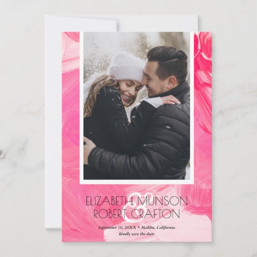 写真スタイリッシュの結婚ピンク日付を保存 セーブザデート (正面)