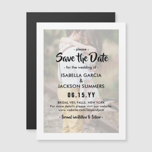 写真スタイリッシュオーバーレイモダンウェディング日付の保存 マグネット招待状 (正面/裏面)