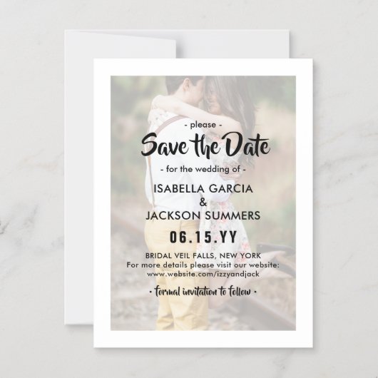 写真スタイリッシュオーバーレイモダンウェディング日付の保存 マグネット招待状 (正面)