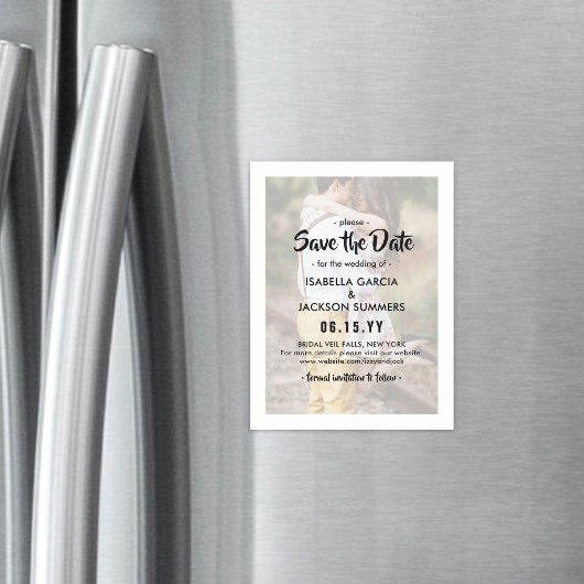 写真スタイリッシュオーバーレイモダンウェディング日付の保存 マグネット招待状