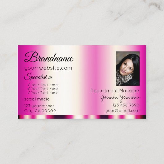 写真スタイリッシュガーリーでピンクのグラマラスモダン 名刺 (裏面)