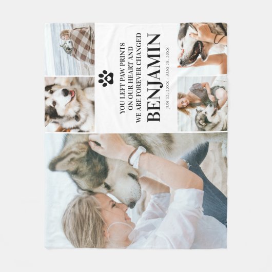 写真スタイリッシュコラージュと悔やみや弔慰引用文ペットロス フリースブランケット (正面)
