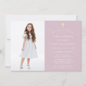 写真スタイリッシュモダンピンクFirst Communion 招待状 (正面)