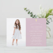 写真スタイリッシュモダンピンクFirst Communion 招待状 (スタンド正面)