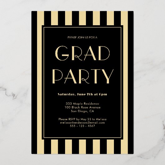 写真スタイリッシュモダン卒業党金ゴールド 箔招待状 (裏面)