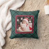 写真スタイリッシュ付き緑と赤のクリスマスプレイド クッション (ブランケット)