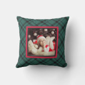 写真スタイリッシュ付き緑と赤のクリスマスプレイド クッション (裏面)