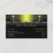 写真スタイリッシュ付き黒い黄色の四角い宝石 名刺 (裏面)