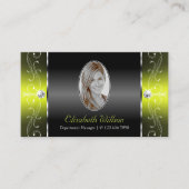 写真スタイリッシュ付き黒い黄色の四角い宝石 名刺 (正面)