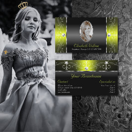 写真スタイリッシュ付き黒い黄色の四角い宝石 名刺