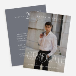 写真スタイリッシュ卒業パーティーブルー 招待状