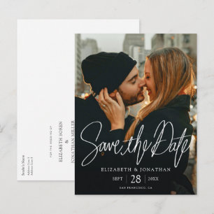 写真スタイリッシュ日付の保結婚存 案内ポストカード
