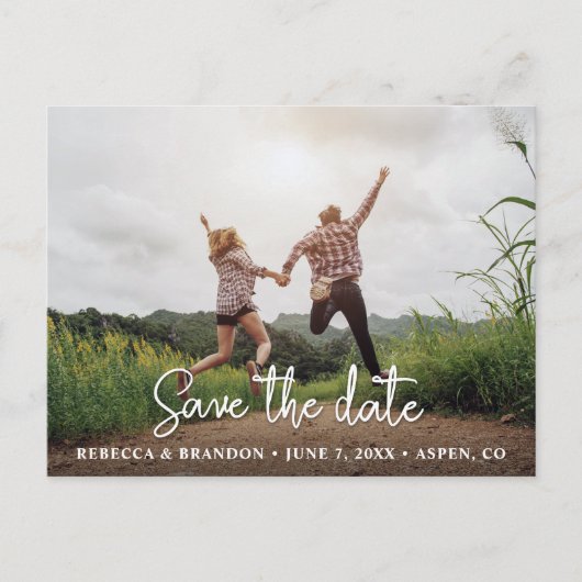 写真スタイリッシュ素朴の日付を手書きで保存 ポストカード (正面)