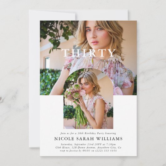 写真スタイリッシュ30ミニマル歳の誕生日 招待状 (正面)