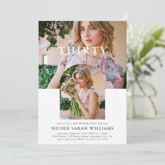 写真スタイリッシュ30ミニマル歳の誕生日 招待状 (スタンド正面)