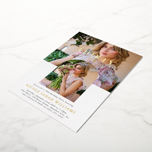 写真スタイリッシュ30ミニマル歳の誕生日 箔招待状 (回転した状態)