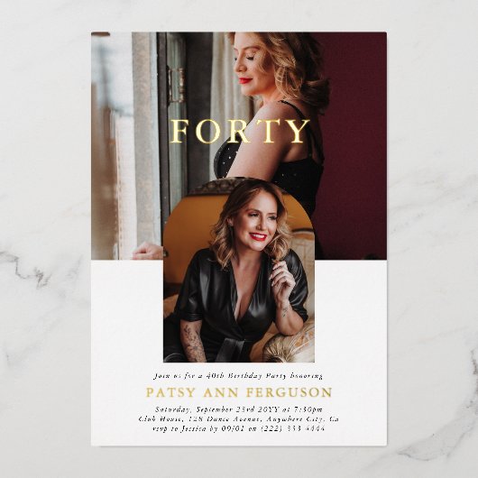 写真スタイリッシュ40歳の誕生日 箔招待状 (正面)