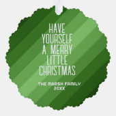 写真ストライプ付きレトロ – クリスマスグリーン オーナメントカード (裏面)