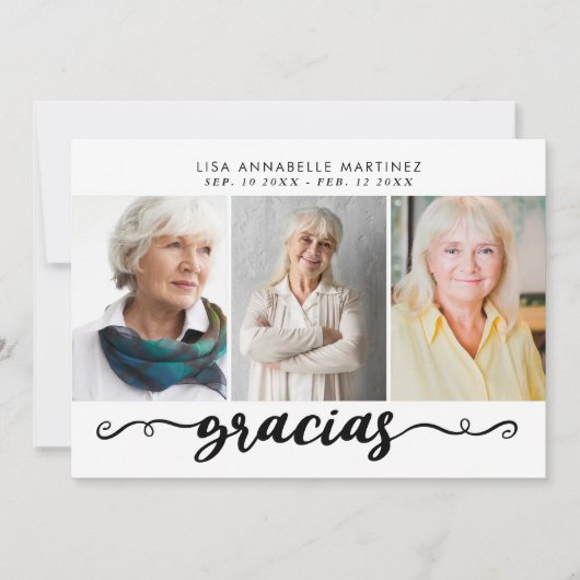 写真スペインのコラージュGracias葬儀 サンキューカード (正面)