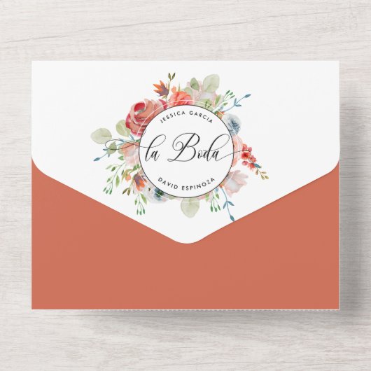 写真スペインの、コーラル・ピ結婚ーチのRSVPの引き裂き オールインワン招待状 (裏面)