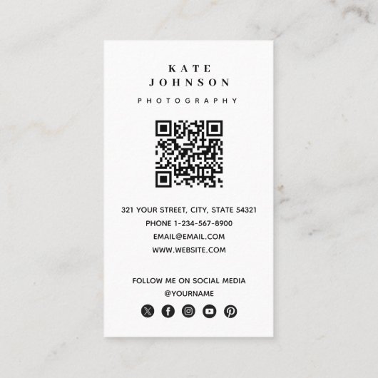 写真ソーシャルメディモダンアQRコード 名刺 (裏面)