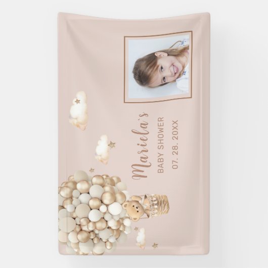 写真テディベア風船ベビーシャワーパーソナライズされた 横断幕 (縦)