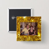 写真テンプレートと金ゴールドフレームボタン 缶バッジ (正面&裏面)