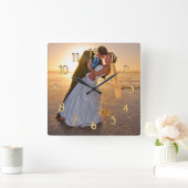 写真テンプレートのゴールド・トーンの数時計 スクエア壁時計 (ホーム)