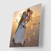 写真テンプレートのゴールド・トーンの数時計 スクエア壁時計 (傾斜)