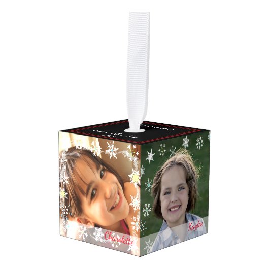 写真テンプレートの冬のテーマ キューブオーナメント (正面アングル)