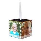 写真テンプレートの冬のテーマ キューブオーナメント (裏面アングル)