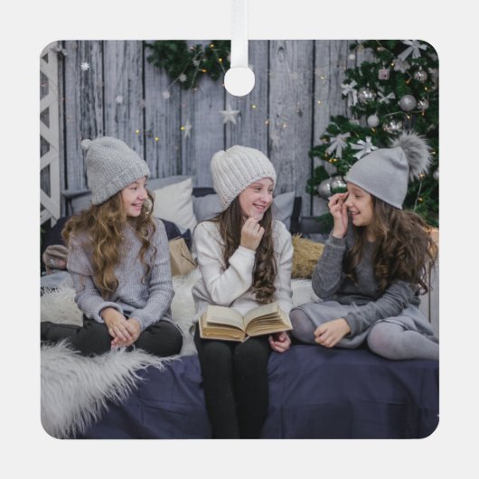 写真テンプレートの名前と年のクリスマスツリー メタルオーナメント (正面)