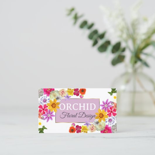 写真テンプレートエレガントワイルドフラワーズ金ゴールドラベンダー 名刺 (スタンド正面)