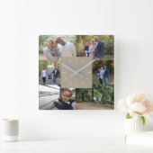 写真テンプレートカスタム6フォトファミリーベージュクリーム スクエア壁時計 (ホーム)