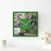 写真テンプレートカスタム6家族の写真ダークグリーン スクエア壁時計 (ホーム)