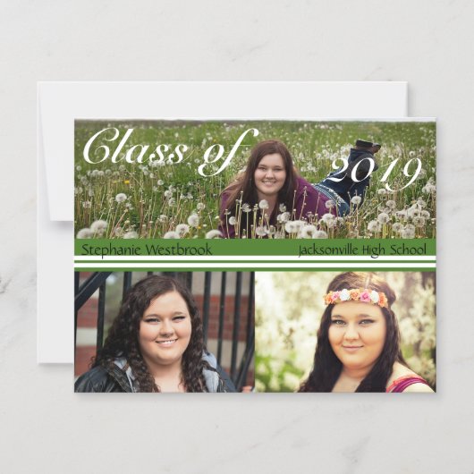 写真テンプレートグリーンホワイト卒業発表 マグネット招待状 (正面)