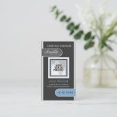 写真テンプレートダークグレー+ブルー名刺 名刺 (スタンド正面)