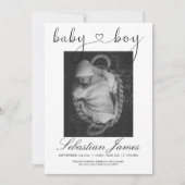写真テンプレートハートタイポグラフィ新生児ボーイ 案内状 (正面)
