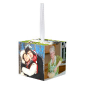 写真テンプレートパーソナライズされたクリスマス キューブオーナメント (裏面アングル)