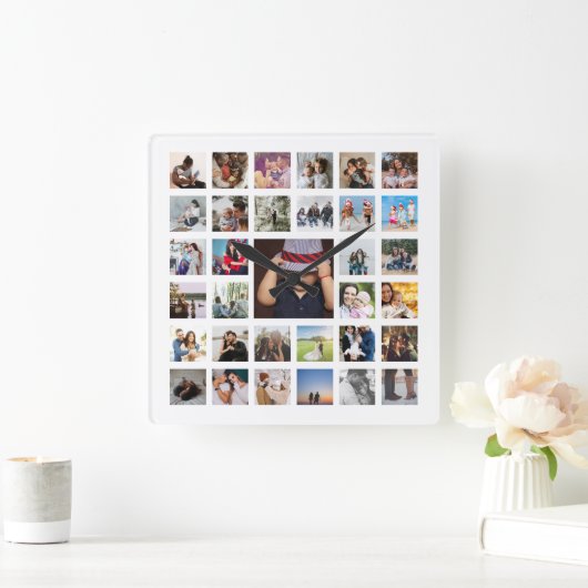 写真テンプレートパーソナライズされたコラージュ スクエア壁時計 (ホーム)