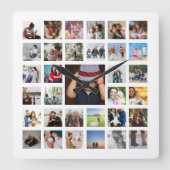 写真テンプレートパーソナライズされたコラージュ スクエア壁時計 (正面)