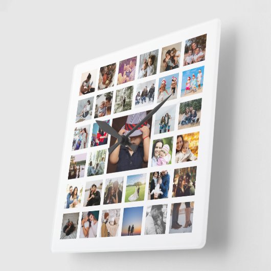 写真テンプレートパーソナライズされたコラージュ スクエア壁時計 (傾斜)