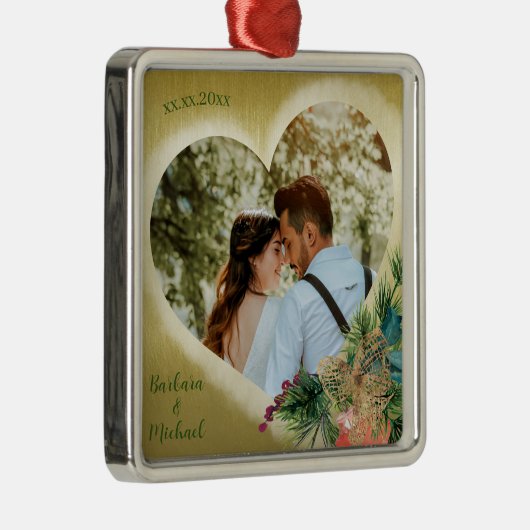 写真テンプレートパーソナライズされた金ゴールド メタルオーナメント (右)