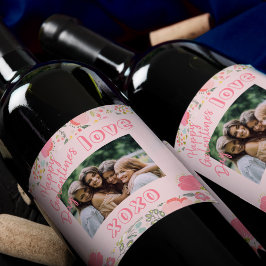 写真テンプレートピンクのフローラハッピーガレンティンデー ワインラベル